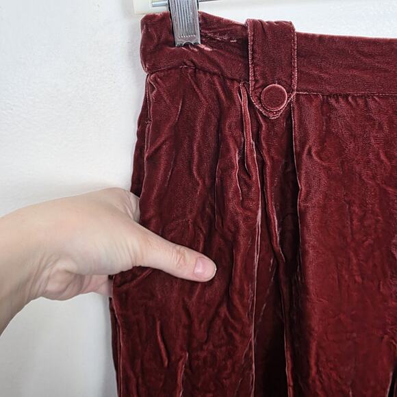 Sezane Dark Pink Crushed Velvet High Waisted Wide Leg Tyler Pants Size 10 - Picture 9 of 11